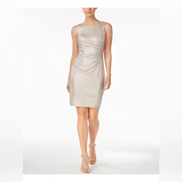 Calvin Klein Shimmering Metallic Gold Sleeveless Sheath Dress, Plus Size 16, 16W - Picture 13 of 14
